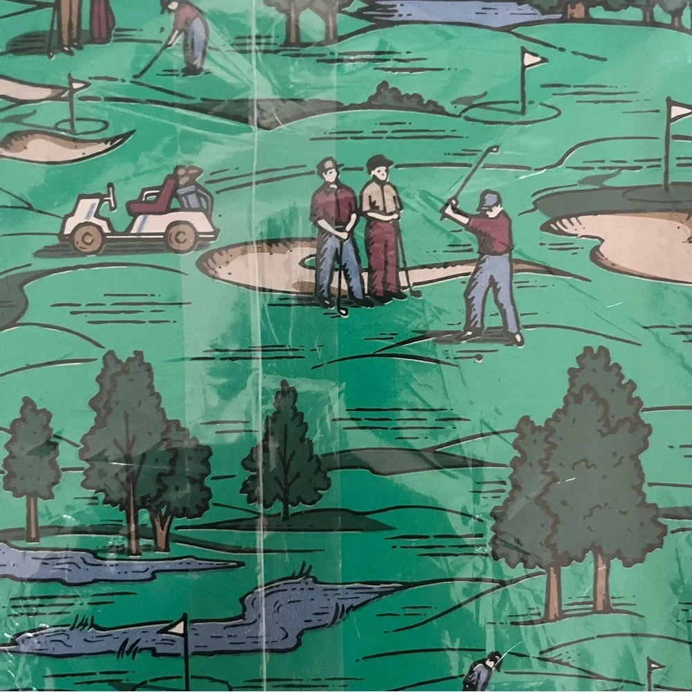 New old Stock Celebrations by Gibson Golf Themed Gift Wrap Paper Green Vintage